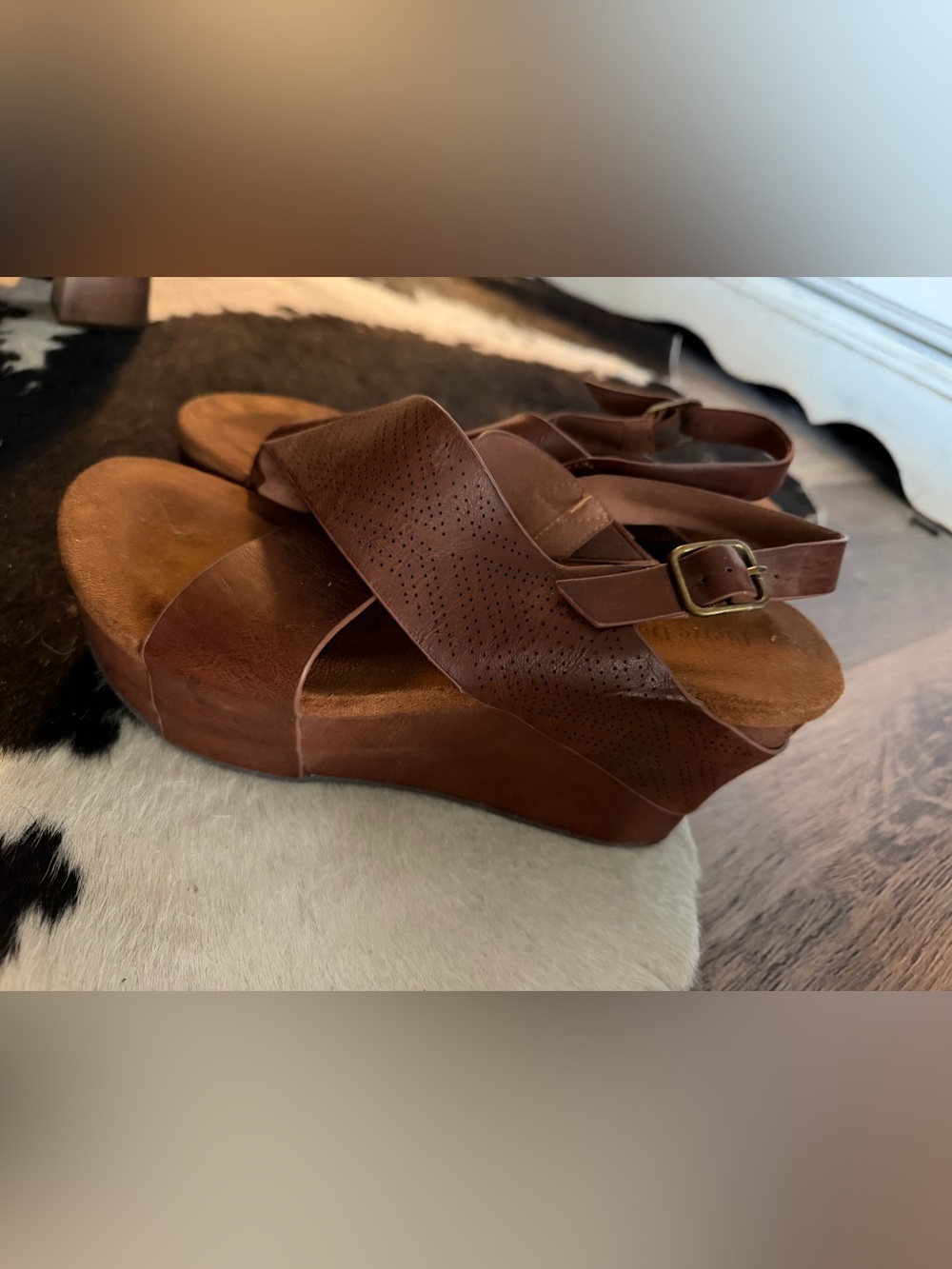 Pierre Dumas Brown Platform Sandal Wedge with Buckle NWOT